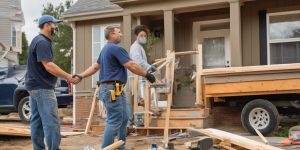 Contractor and homeowner shaking hands at a renovation site